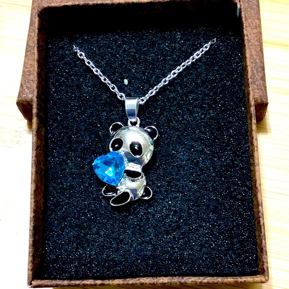 Adorable silver panda necklace